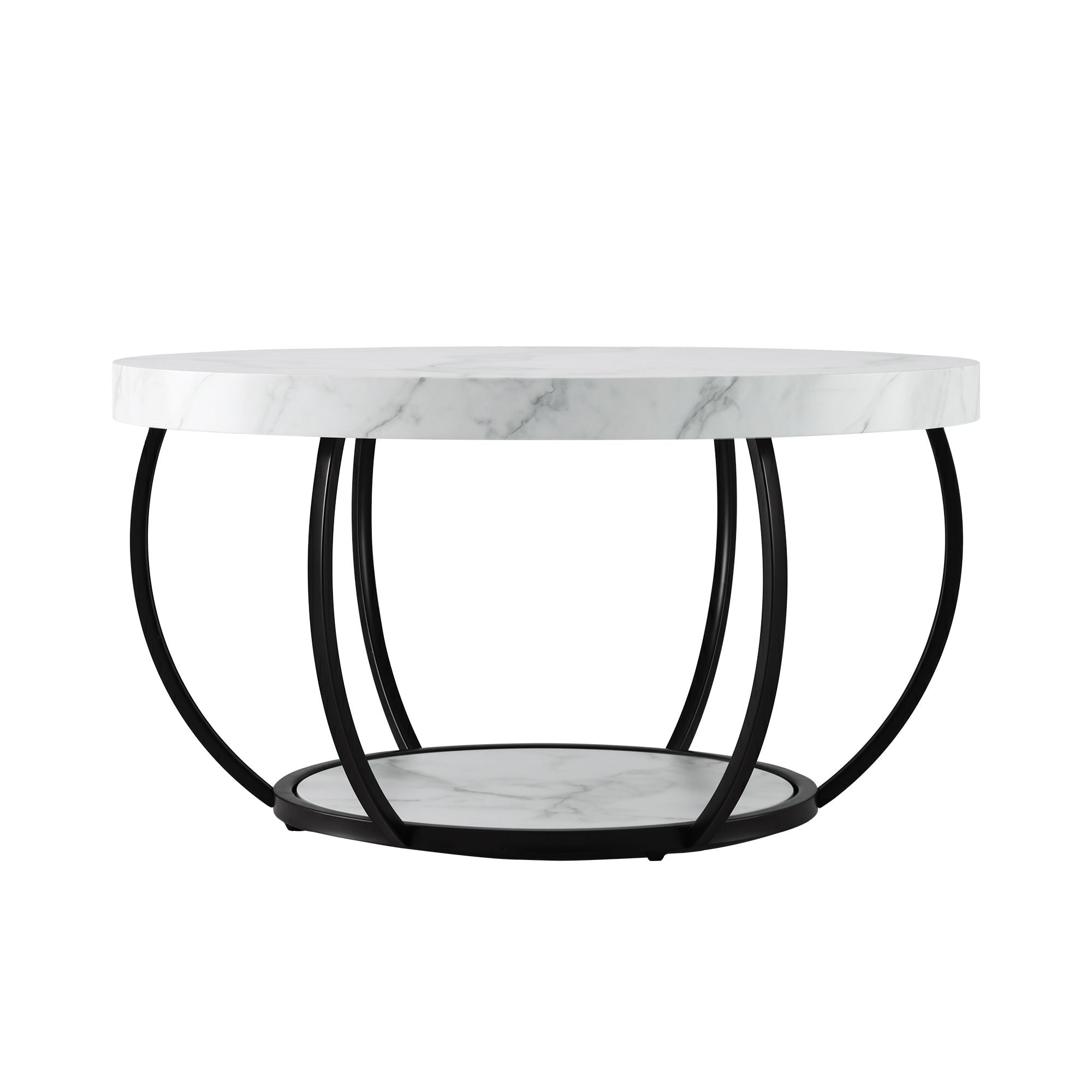 Artiss Coffee Table 2-Tier Marble Finish Round White&Black FUR-Z-COF-07-WHBK