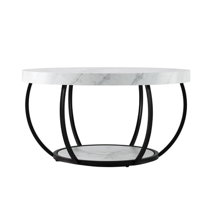 Artiss Coffee Table 2-Tier Marble Finish Round White&Black FUR-Z-COF-07-WHBK