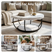 Artiss Coffee Table 2-Tier Marble Finish Round White&Black FUR-Z-COF-07-WHBK