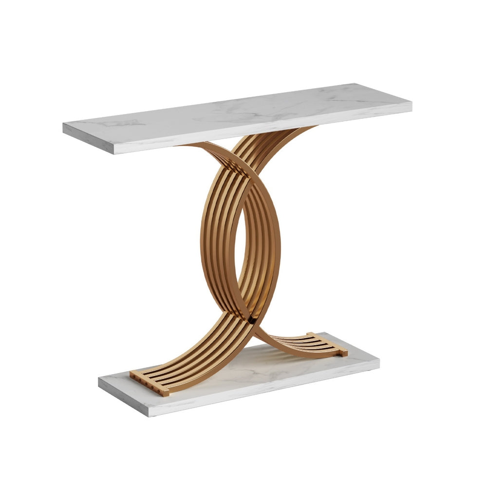 Artiss Console Table Marble Effect White&Gold FUR-Z-CST-01-MBWH