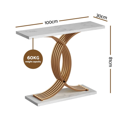 Artiss Console Table Marble Effect White&Gold FUR-Z-CST-01-MBWH