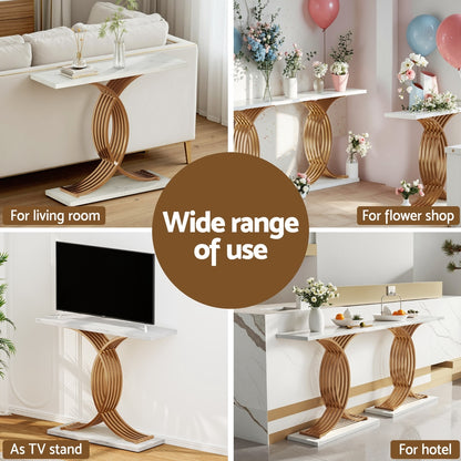 Artiss Console Table Marble Effect White&Gold FUR-Z-CST-01-MBWH