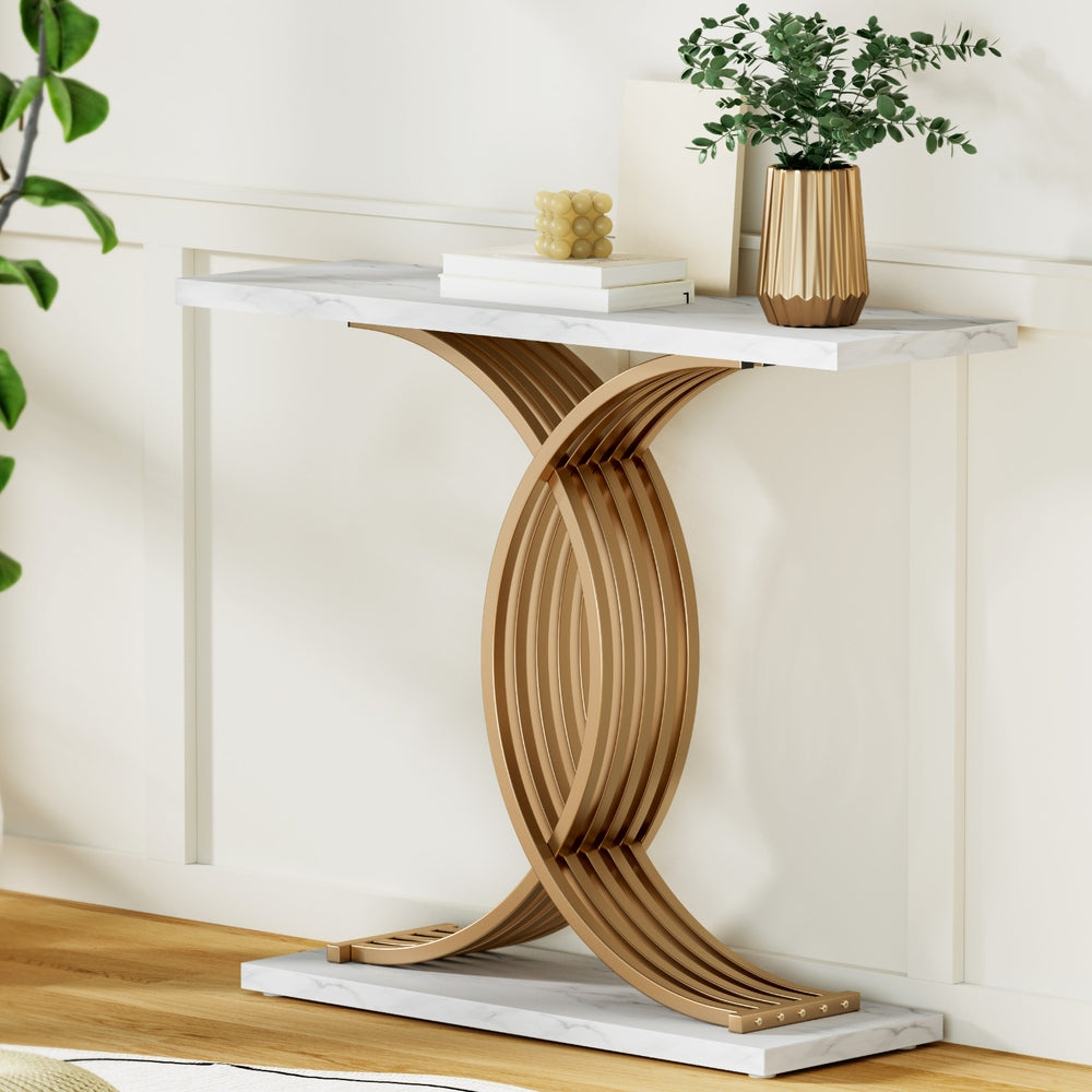 Artiss Console Table Marble Effect White&Gold FUR-Z-CST-01-MBWH