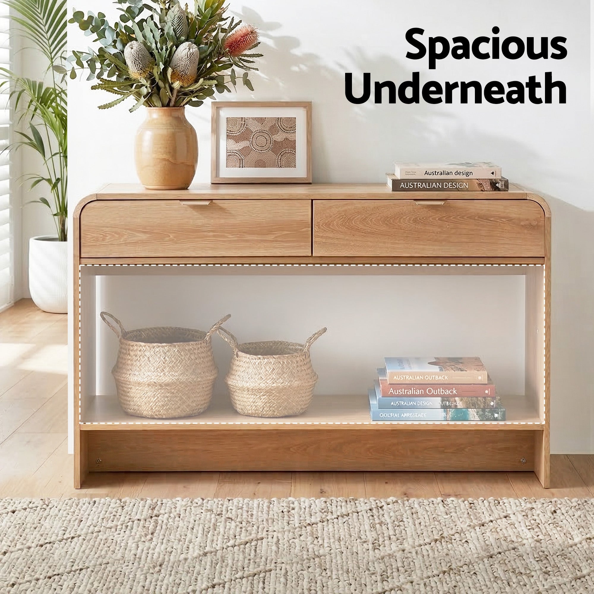 Artiss Console Table Hallway Entryway Storage Drawer Shelf Curved Edge 120CM Pine FUR-Z-CST-03-WD