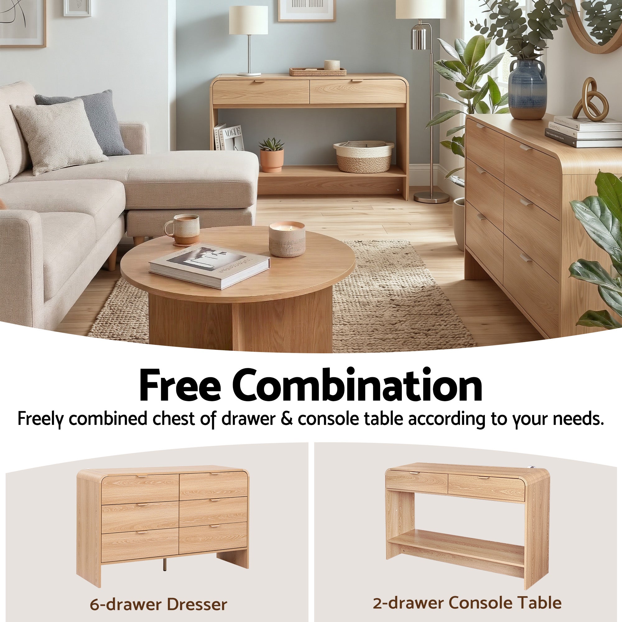 Artiss Console Table Hallway Entryway Storage Drawer Shelf Curved Edge 120CM Pine FUR-Z-CST-03-WD