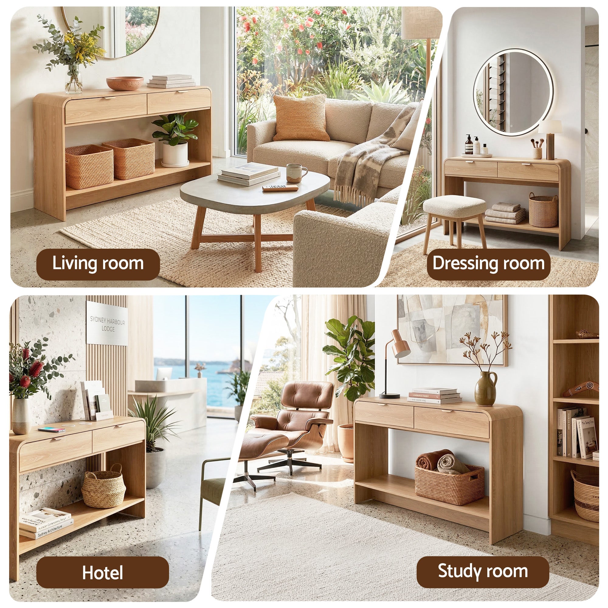 Artiss Console Table Hallway Entryway Storage Drawer Shelf Curved Edge 120CM Pine FUR-Z-CST-03-WD