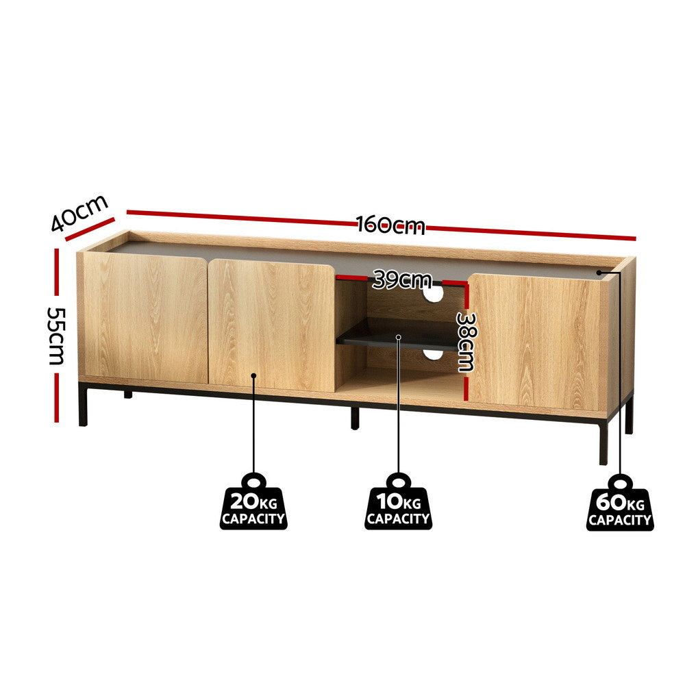 Artiss TV Unit Entertainment Unit Storage Cabinet Shelf 160cm Pine FUR-Z-CT01-TV160-WD-AB
