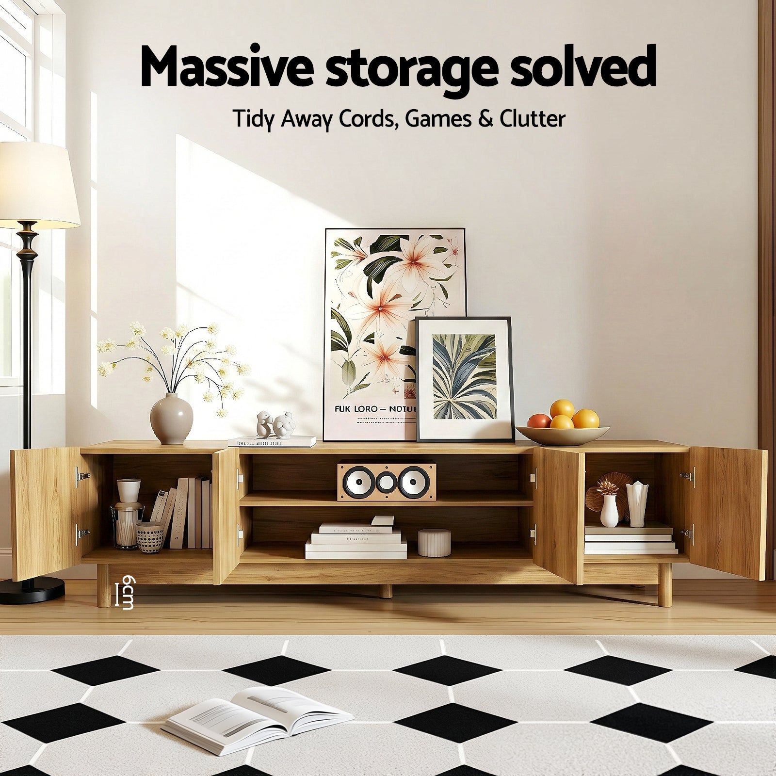 Artiss TV Unit Entertainment Unit Storage Cabinet 180cm Pine FUR-Z-CT02-TV180-WD-AB