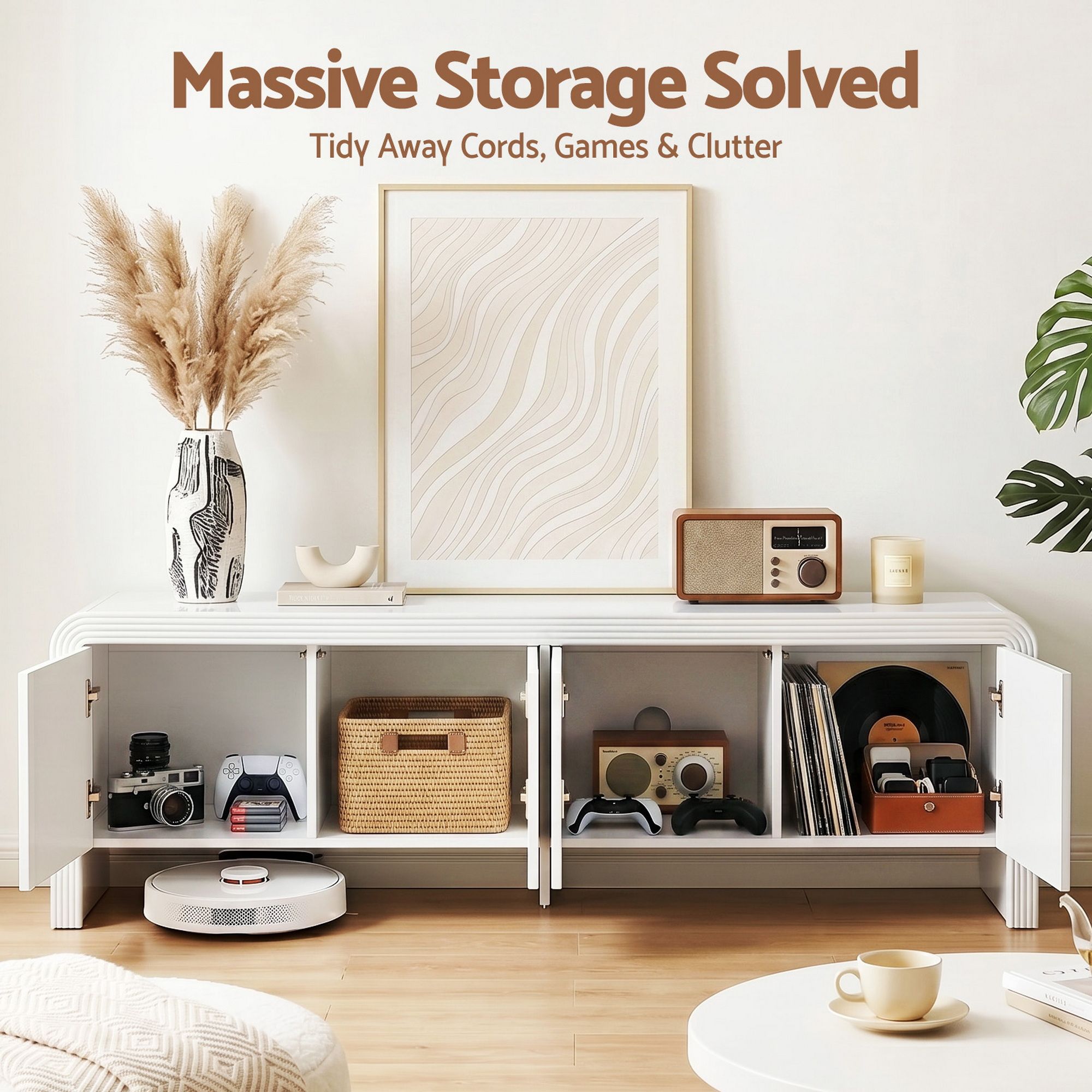 Artiss TV Unit Entertainment Unit Storage Cabinet 180cm White FUR-Z-CT03-TV180-WH-AB