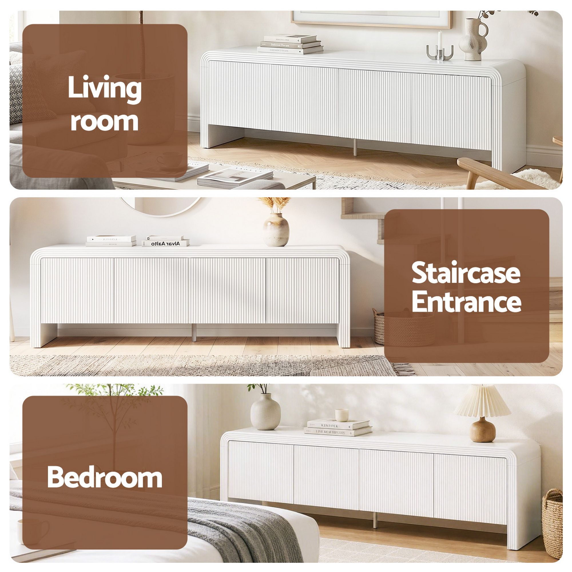 Artiss TV Unit Entertainment Unit Storage Cabinet 180cm White FUR-Z-CT03-TV180-WH-AB