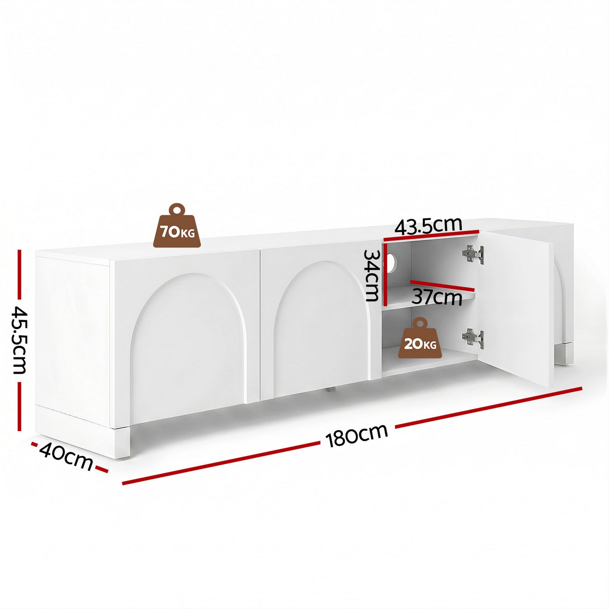 Artiss TV Unit Entertainment Unit Storage Cabinet Adjustable Shelf 180cm White FUR-Z-CT04-TV180-WH-AB