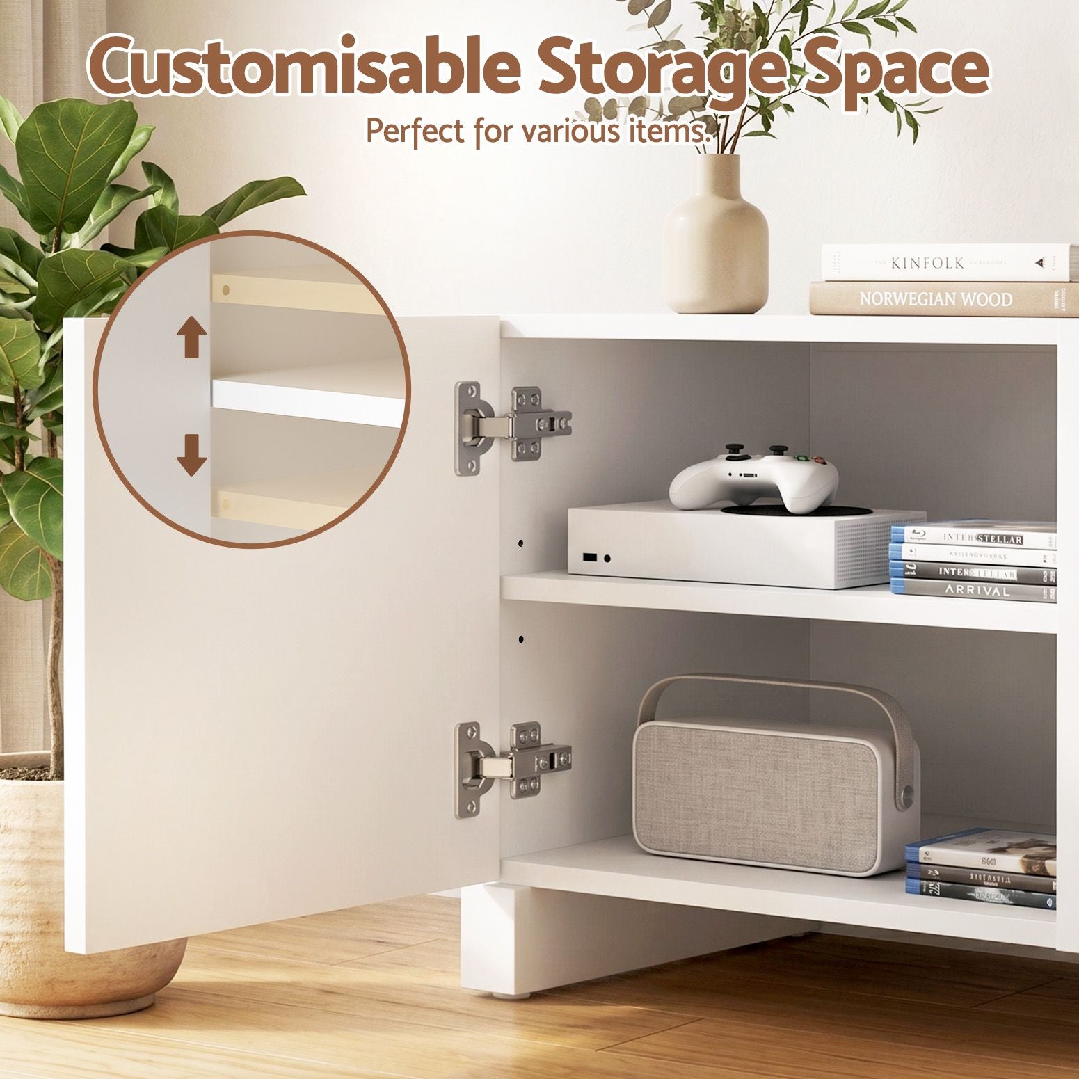 Artiss TV Unit Entertainment Unit Storage Cabinet Adjustable Shelf 180cm White FUR-Z-CT04-TV180-WH-AB