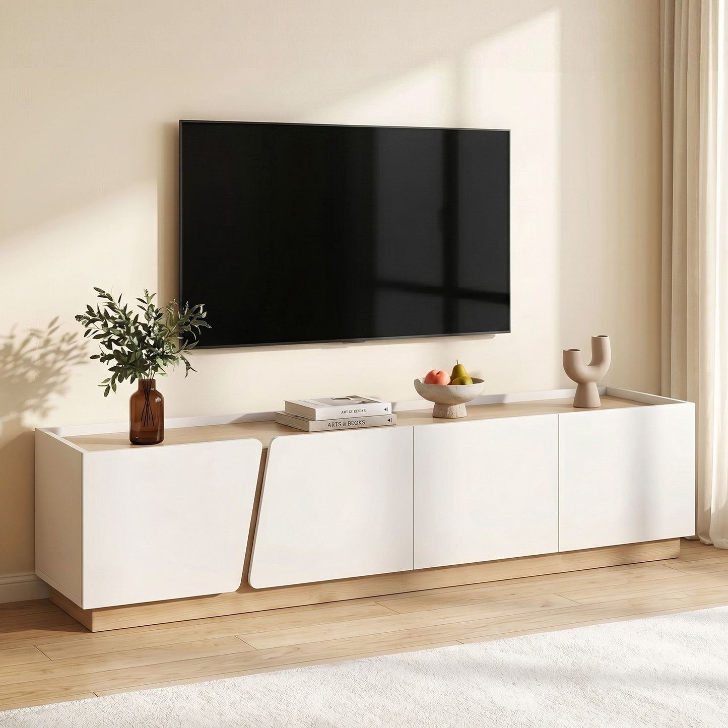 Artiss 180cm TV Unit Storage Cabinet Living Room White & Pine FUR-Z-CT05-TV180-GY-AB
