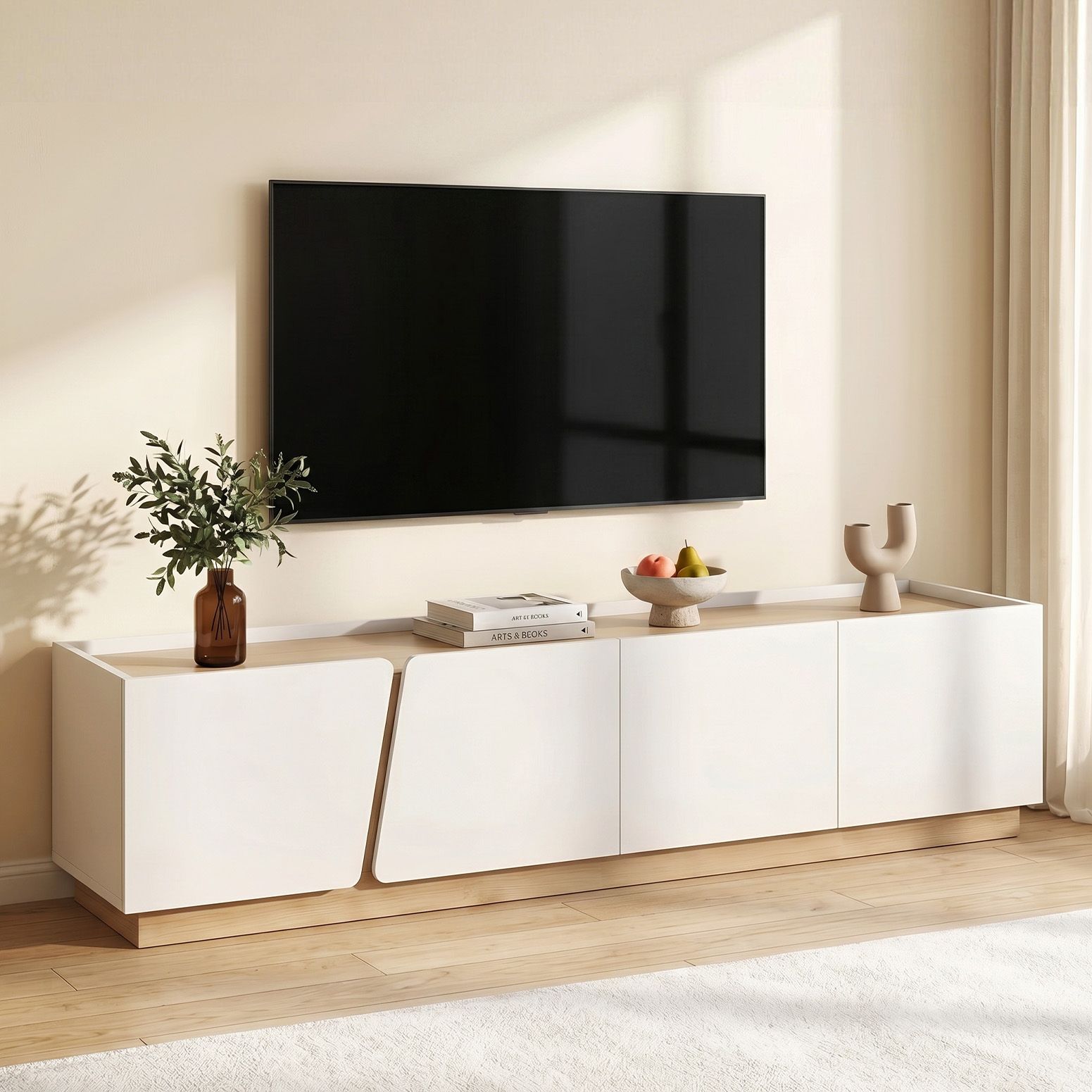 Artiss 180cm TV Unit Storage Cabinet Living Room White & Pine FUR-Z-CT05-TV180-GY-AB