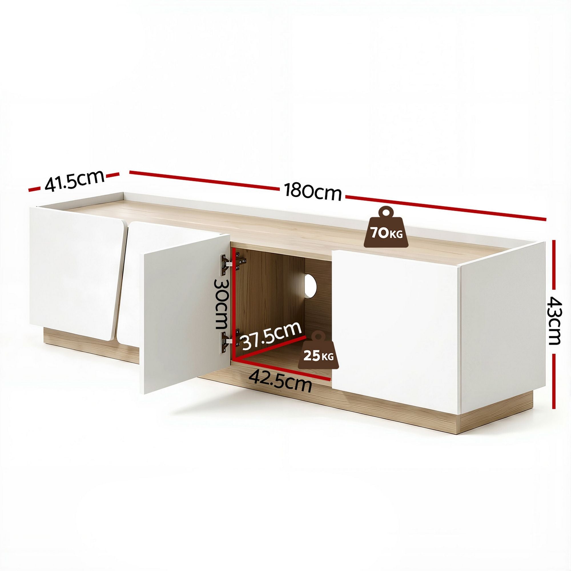 Artiss 180cm TV Unit Storage Cabinet Living Room White & Pine FUR-Z-CT05-TV180-GY-AB