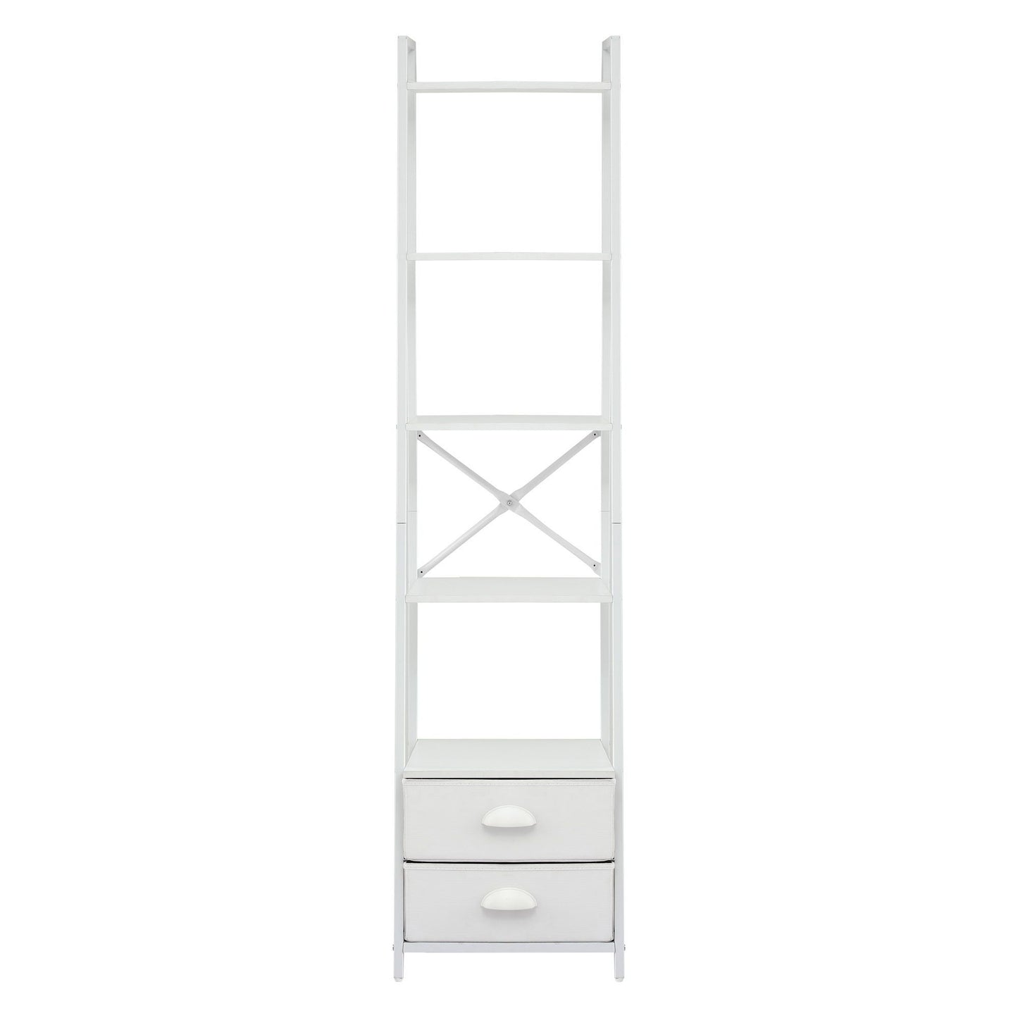 Artiss 5 Tier Bookshelf Ladder Bookcase with Fabric Drawers Display Rack White FUR-Z-DS-5TR-WH
