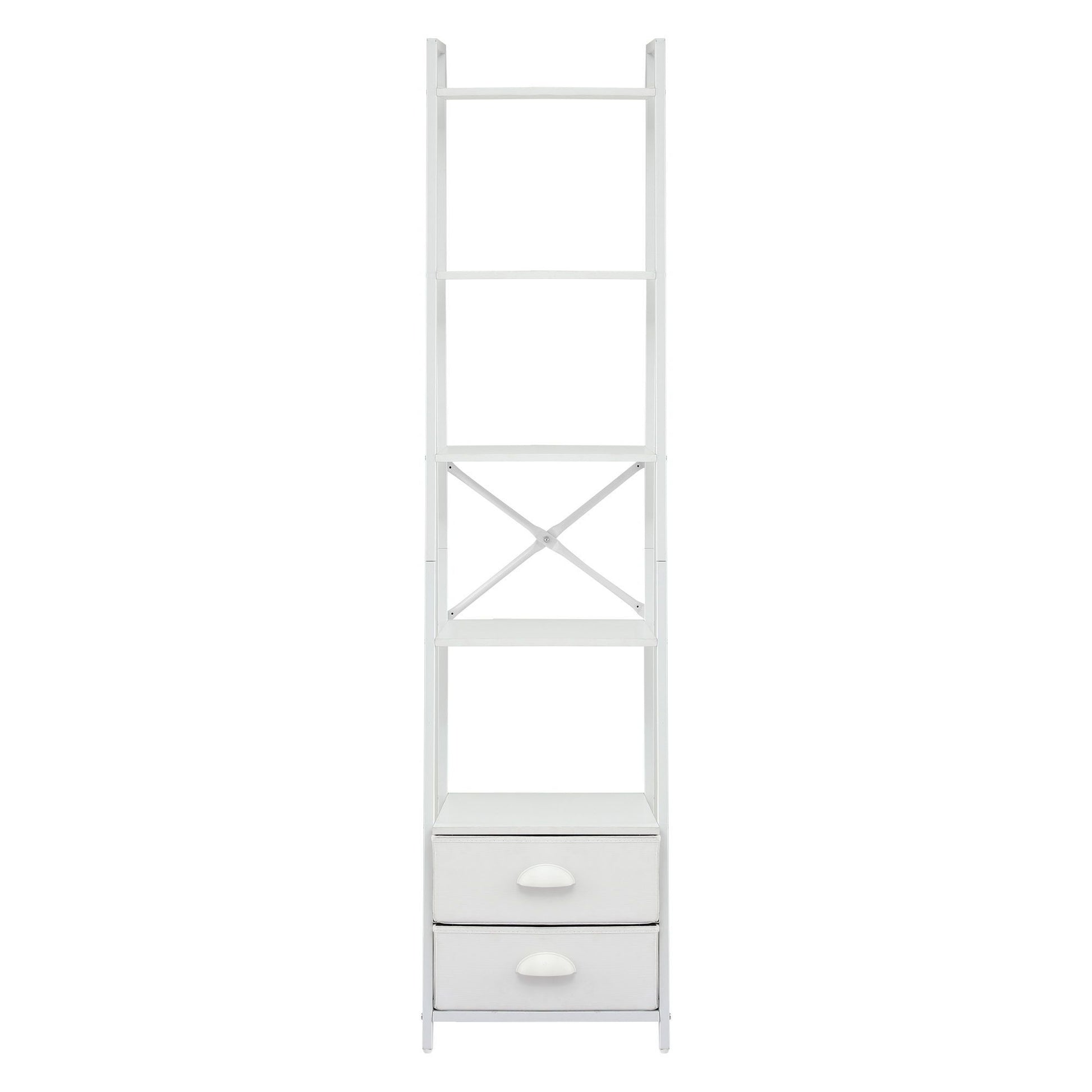 Artiss 5 Tier Bookshelf Ladder Bookcase with Fabric Drawers Display Rack White FUR-Z-DS-5TR-WH