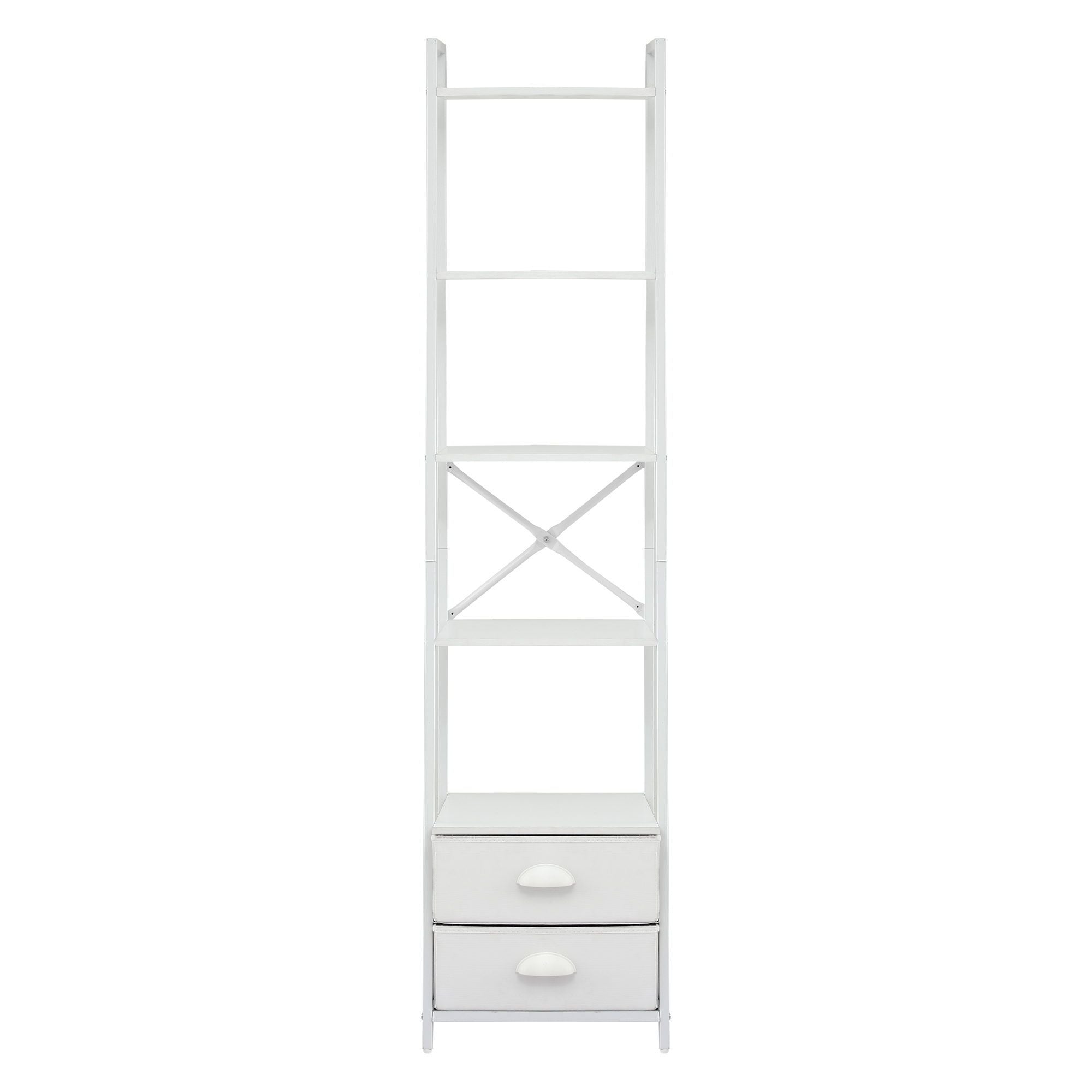 Artiss 5 Tier Bookshelf Ladder Bookcase with Fabric Drawers Display Rack White FUR-Z-DS-5TR-WH