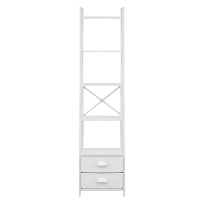 Artiss 5 Tier Bookshelf Ladder Bookcase with Fabric Drawers Display Rack White FUR-Z-DS-5TR-WH