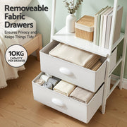 Artiss 5 Tier Bookshelf Ladder Bookcase with Fabric Drawers Display Rack White FUR-Z-DS-5TR-WH