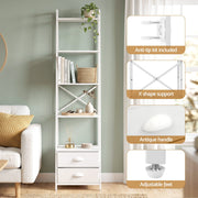 Artiss 5 Tier Bookshelf Ladder Bookcase with Fabric Drawers Display Rack White FUR-Z-DS-5TR-WH