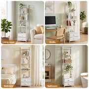 Artiss 5 Tier Bookshelf Ladder Bookcase with Fabric Drawers Display Rack White FUR-Z-DS-5TR-WH