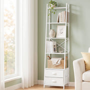 Artiss 5 Tier Bookshelf Ladder Bookcase with Fabric Drawers Display Rack White FUR-Z-DS-5TR-WH