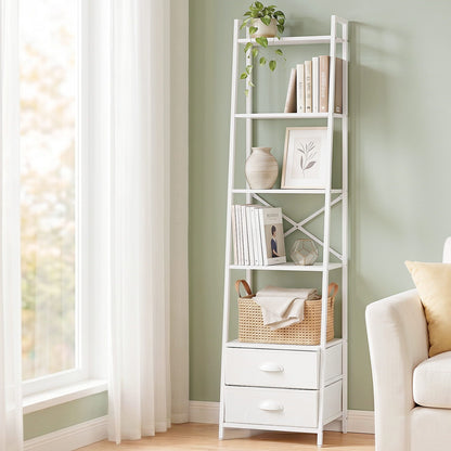 Artiss 5 Tier Bookshelf Ladder Bookcase with Fabric Drawers Display Rack White FUR-Z-DS-5TR-WH