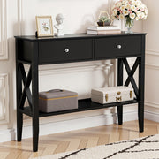 Artiss Console Table 2 Drawers 100CM Black FUR-Z-HS-2D100-BK