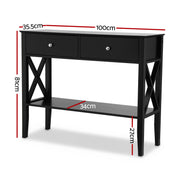 Artiss Console Table 2 Drawers 100CM Black FUR-Z-HS-2D100-BK