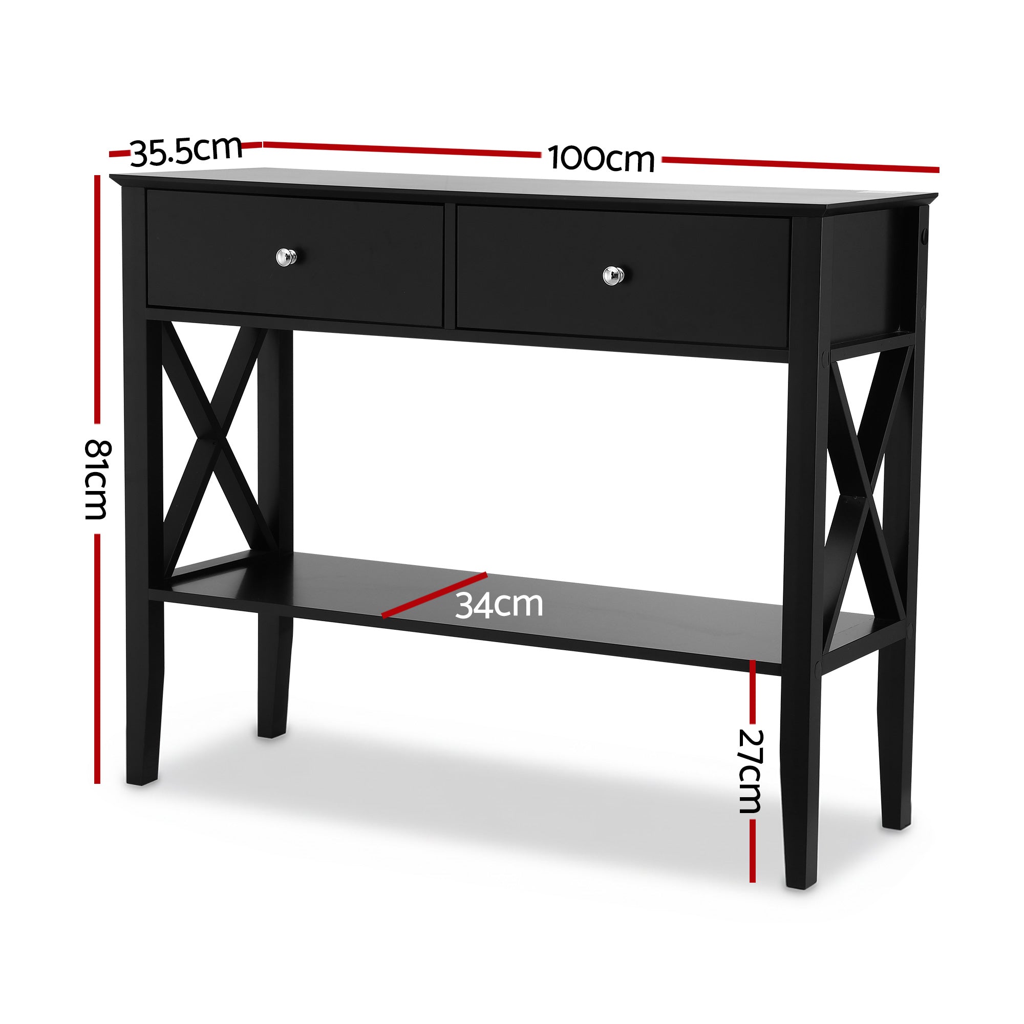 Artiss Console Table 2 Drawers 100CM Black FUR-Z-HS-2D100-BK