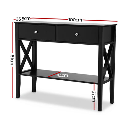 Artiss Console Table 2 Drawers 100CM Black FUR-Z-HS-2D100-BK