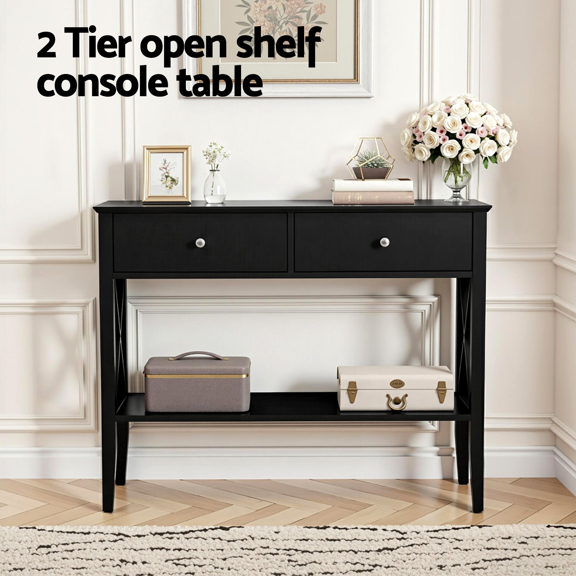 Artiss Console Table 2 Drawers 100CM Black FUR-Z-HS-2D100-BK