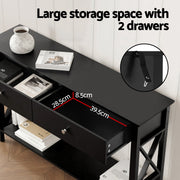 Artiss Console Table 2 Drawers 100CM Black FUR-Z-HS-2D100-BK