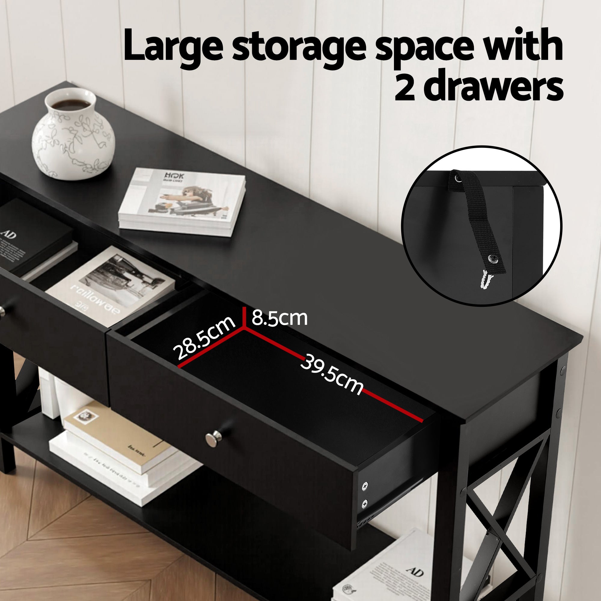 Artiss Console Table 2 Drawers 100CM Black FUR-Z-HS-2D100-BK