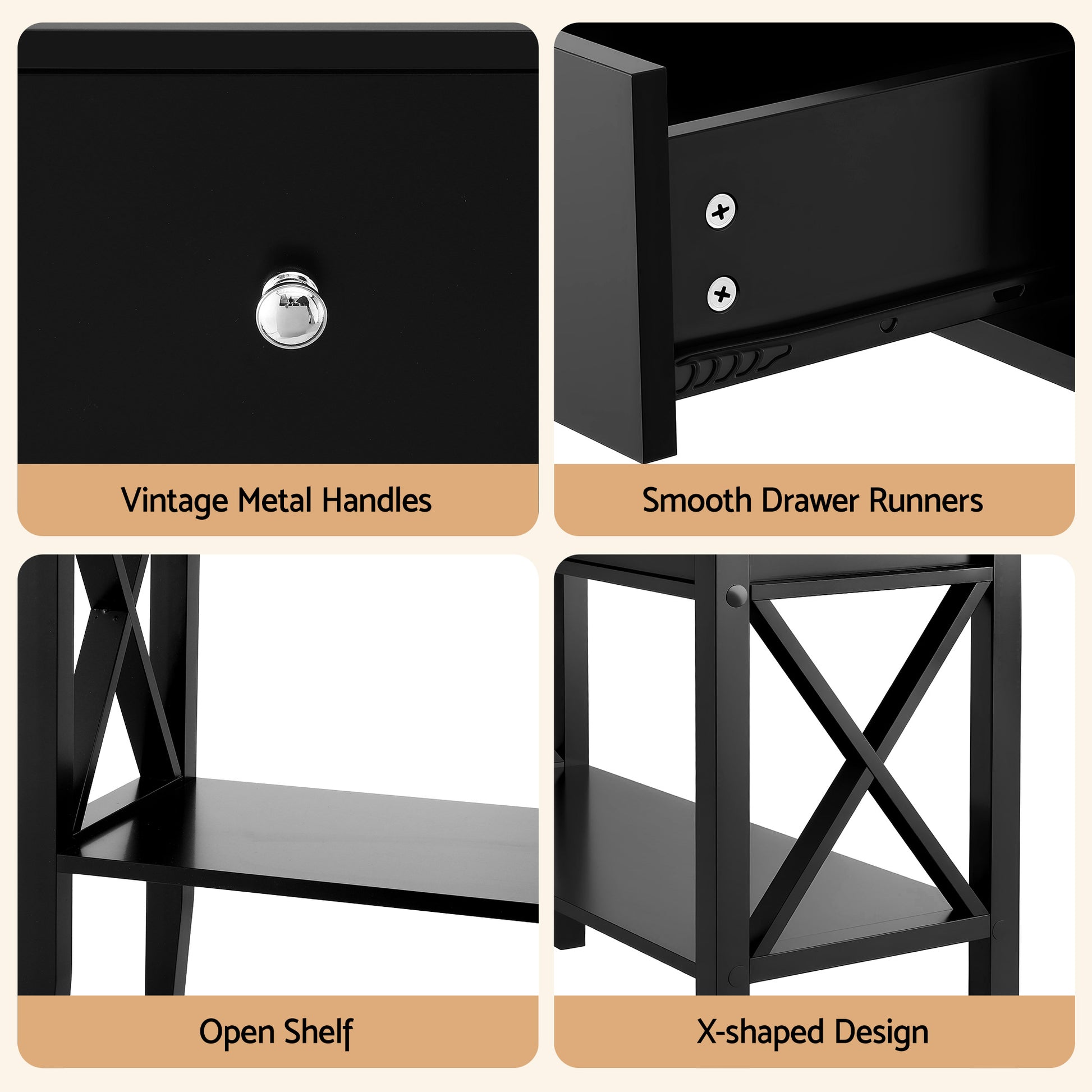Artiss Console Table 2 Drawers 100CM Black FUR-Z-HS-2D100-BK