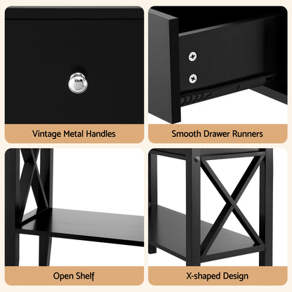 Artiss Console Table 2 Drawers 100CM Black FUR-Z-HS-2D100-BK