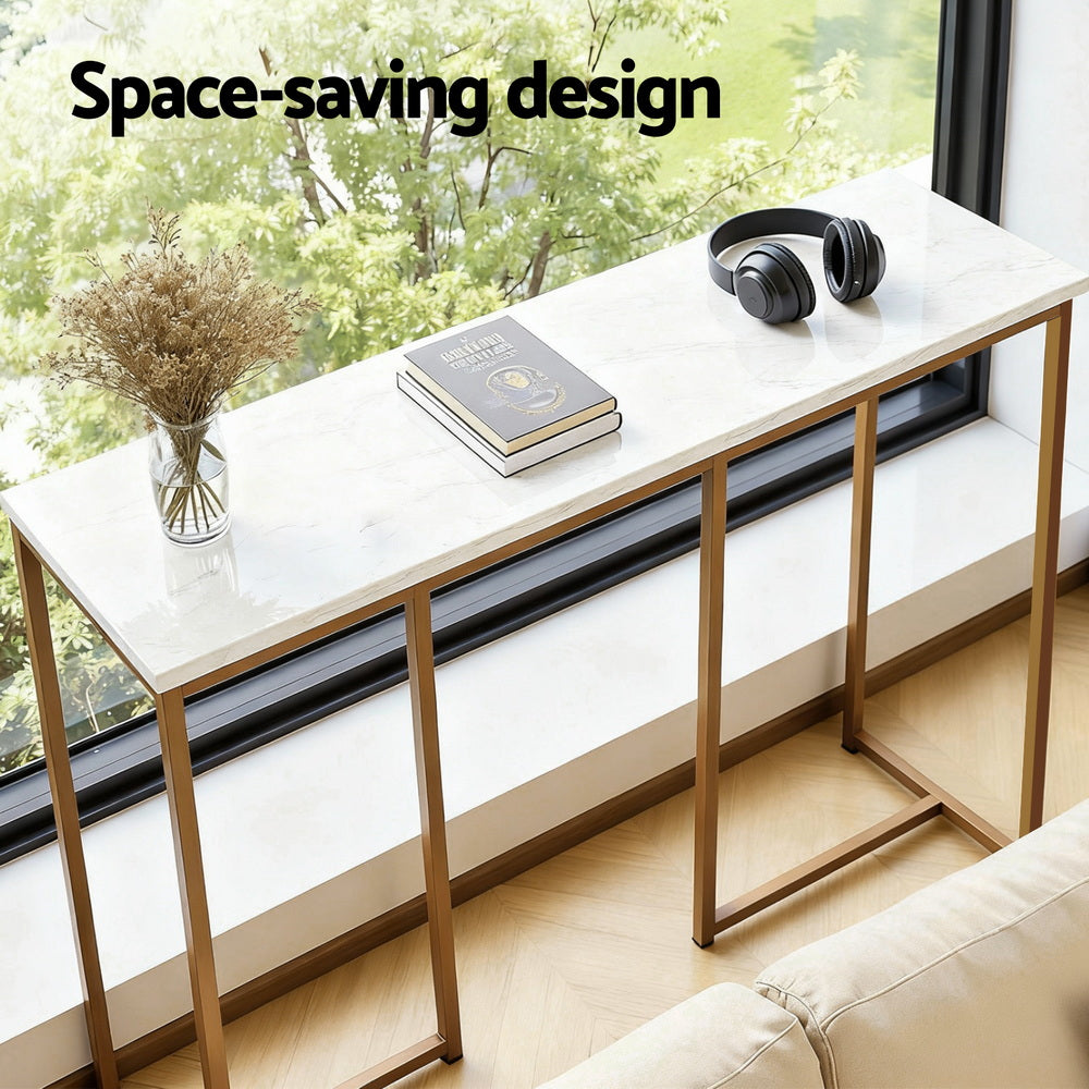 Artiss Console Table Marble Effect White&Gold FUR-Z-IND-DESK-MB-GD