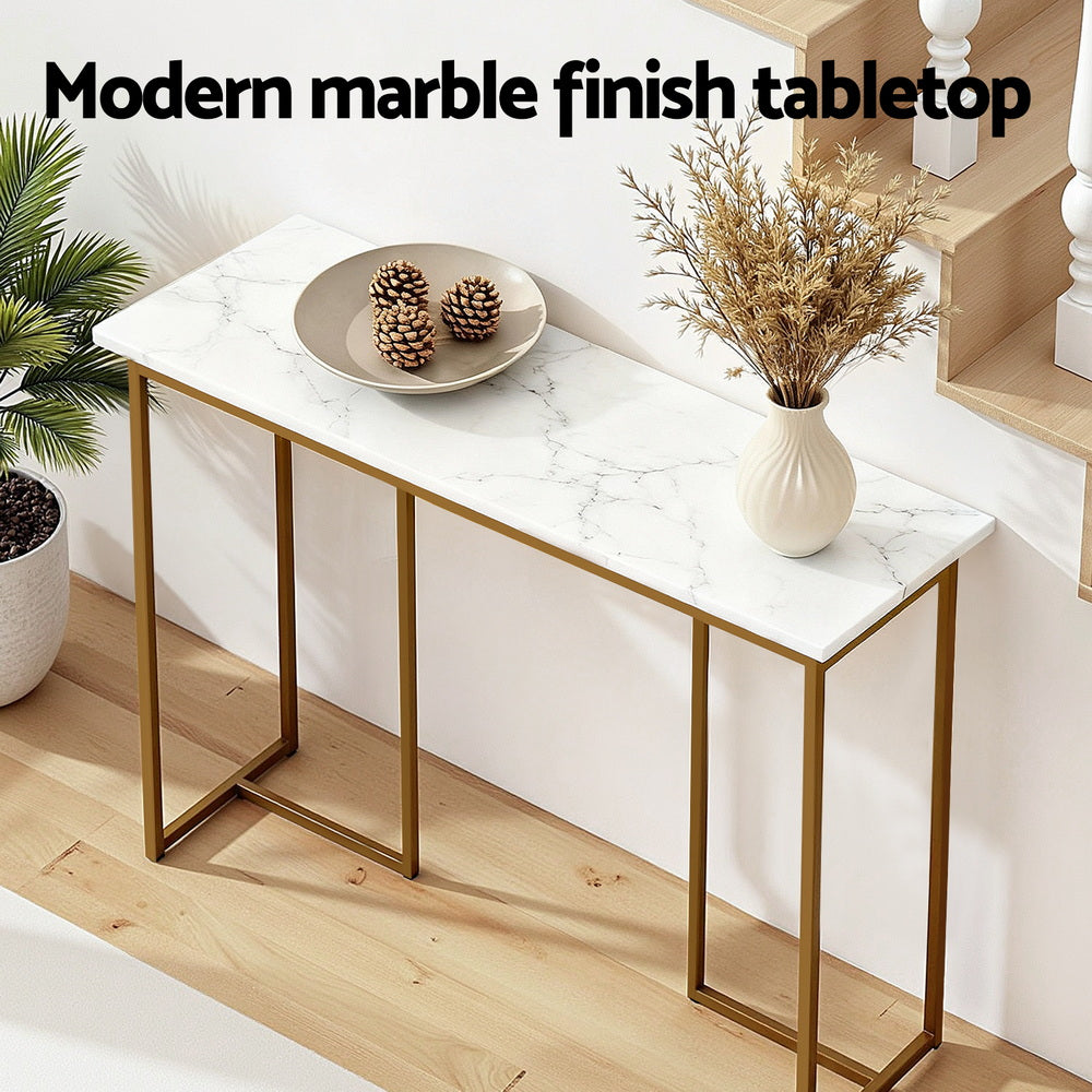 Artiss Console Table Marble Effect White&Gold FUR-Z-IND-DESK-MB-GD