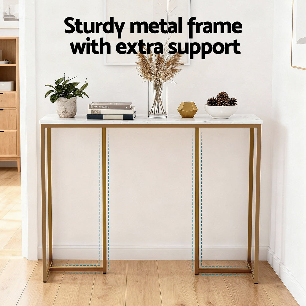 Artiss Console Table Marble Effect White&Gold FUR-Z-IND-DESK-MB-GD