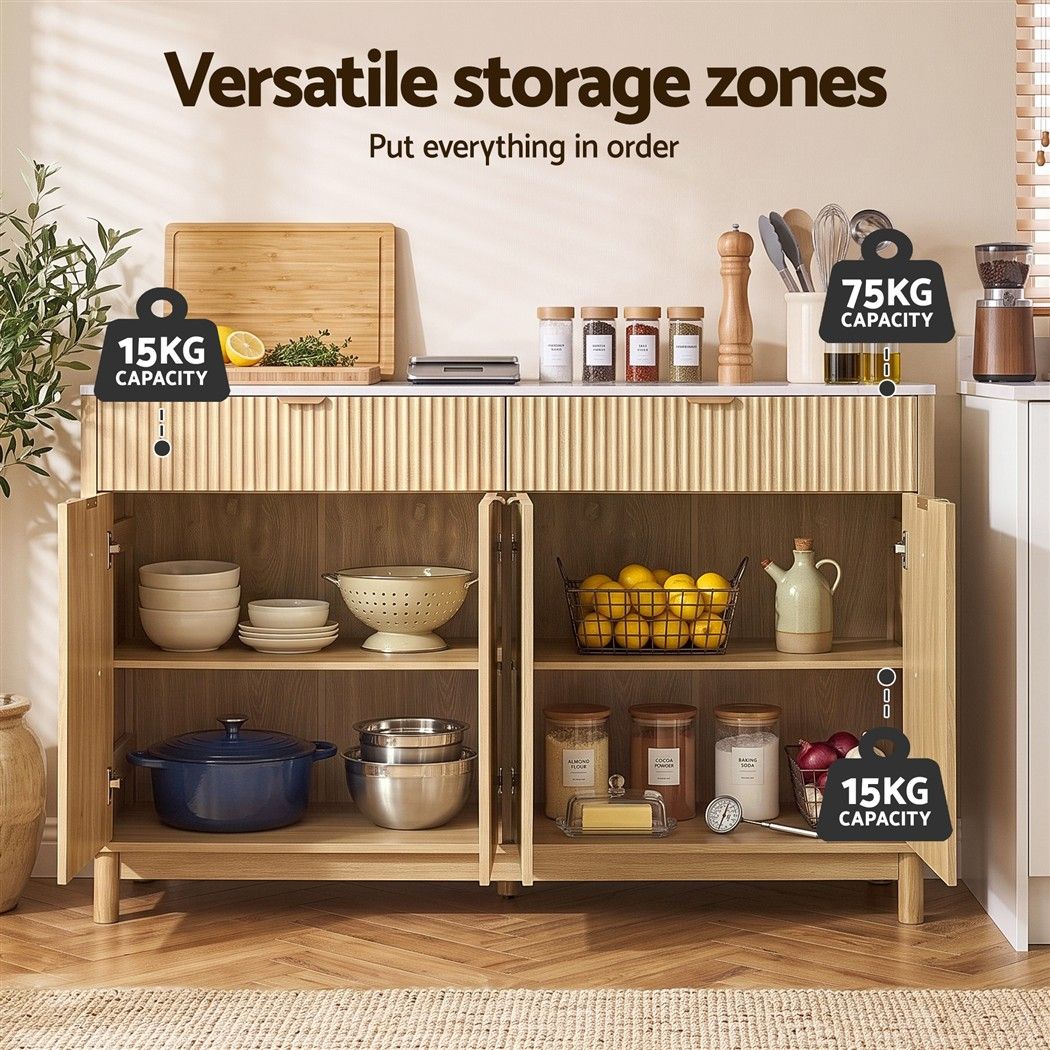 Artiss Buffet Sideboard Cabinet Kitchen Storage Cupboard Marble 2 Drawers Pine
