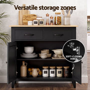 Artiss Buffet Sideboard Cabinet Kitchen Storage Cupboard Pantry 2 Drawers Black