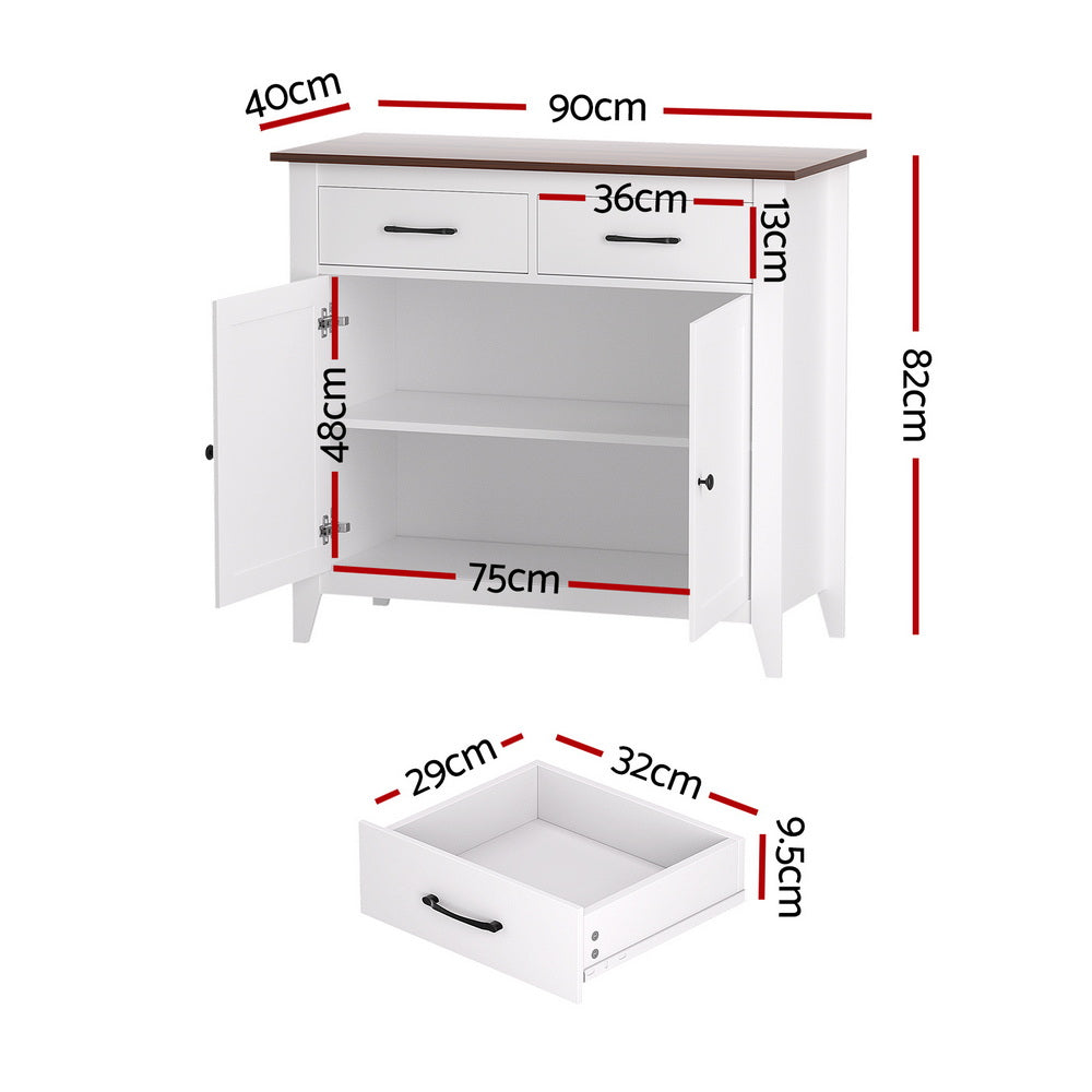 Artiss Buffet Sideboard Storage Cabinet Kitchen Cupboard Hallway 2 Drawers White FUR-Z-SID90-WH-AB