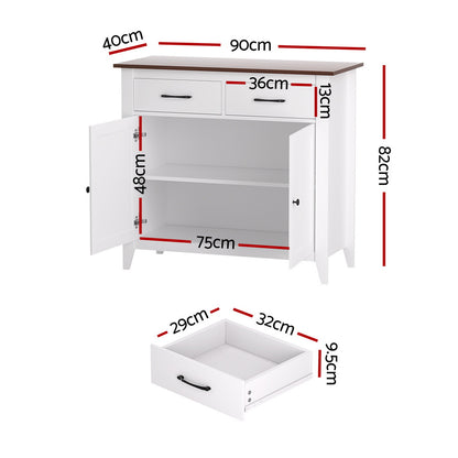 Artiss Buffet Sideboard Storage Cabinet Kitchen Cupboard Hallway 2 Drawers White FUR-Z-SID90-WH-AB