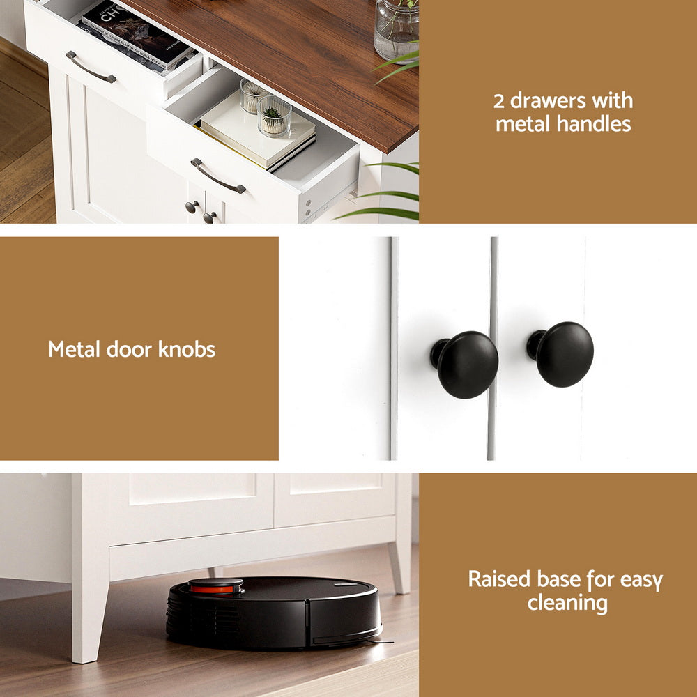 Artiss Buffet Sideboard Storage Cabinet Kitchen Cupboard Hallway 2 Drawers White FUR-Z-SID90-WH-AB