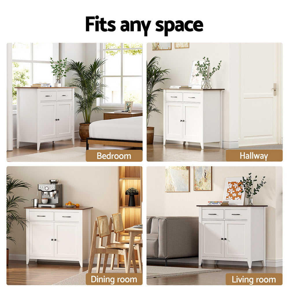 Artiss Buffet Sideboard Storage Cabinet Kitchen Cupboard Hallway 2 Drawers White FUR-Z-SID90-WH-AB