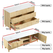 Artiss TV Unit & Chest of Drawers Set Solid Wood Legs Pine FUR-Z-TV-CDR-WD-AB