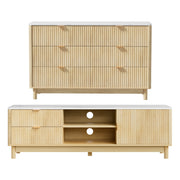 Artiss TV Unit & Chest of Drawers Set Solid Wood Legs Pine FUR-Z-TV-CDR-WD-AB