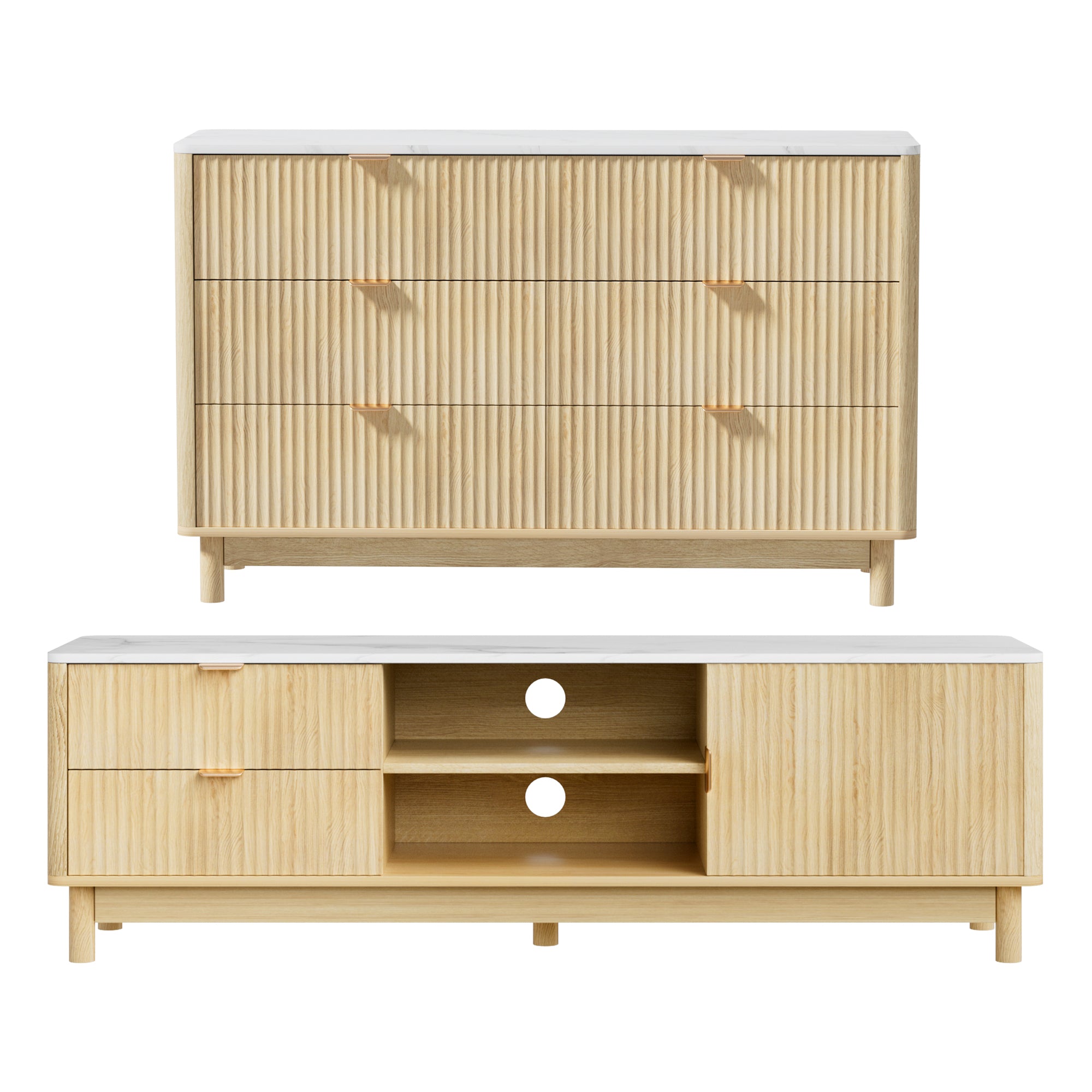 Artiss TV Unit & Chest of Drawers Set Solid Wood Legs Pine FUR-Z-TV-CDR-WD-AB