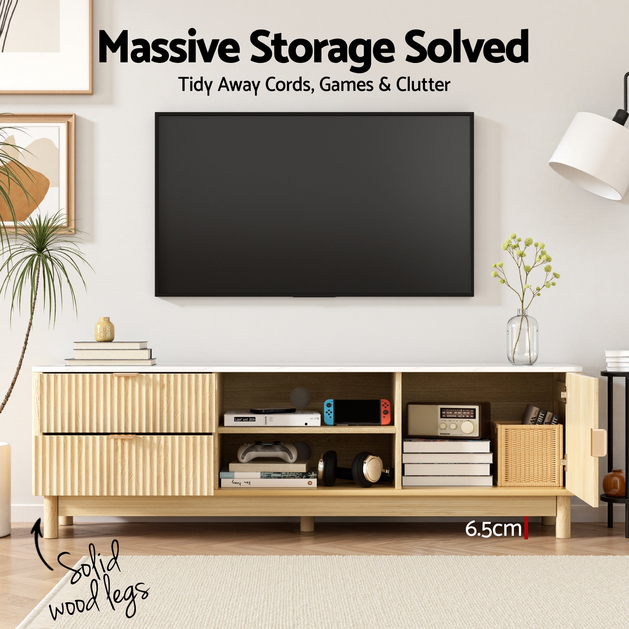 Artiss TV Unit & Chest of Drawers Set Solid Wood Legs Pine FUR-Z-TV-CDR-WD-AB